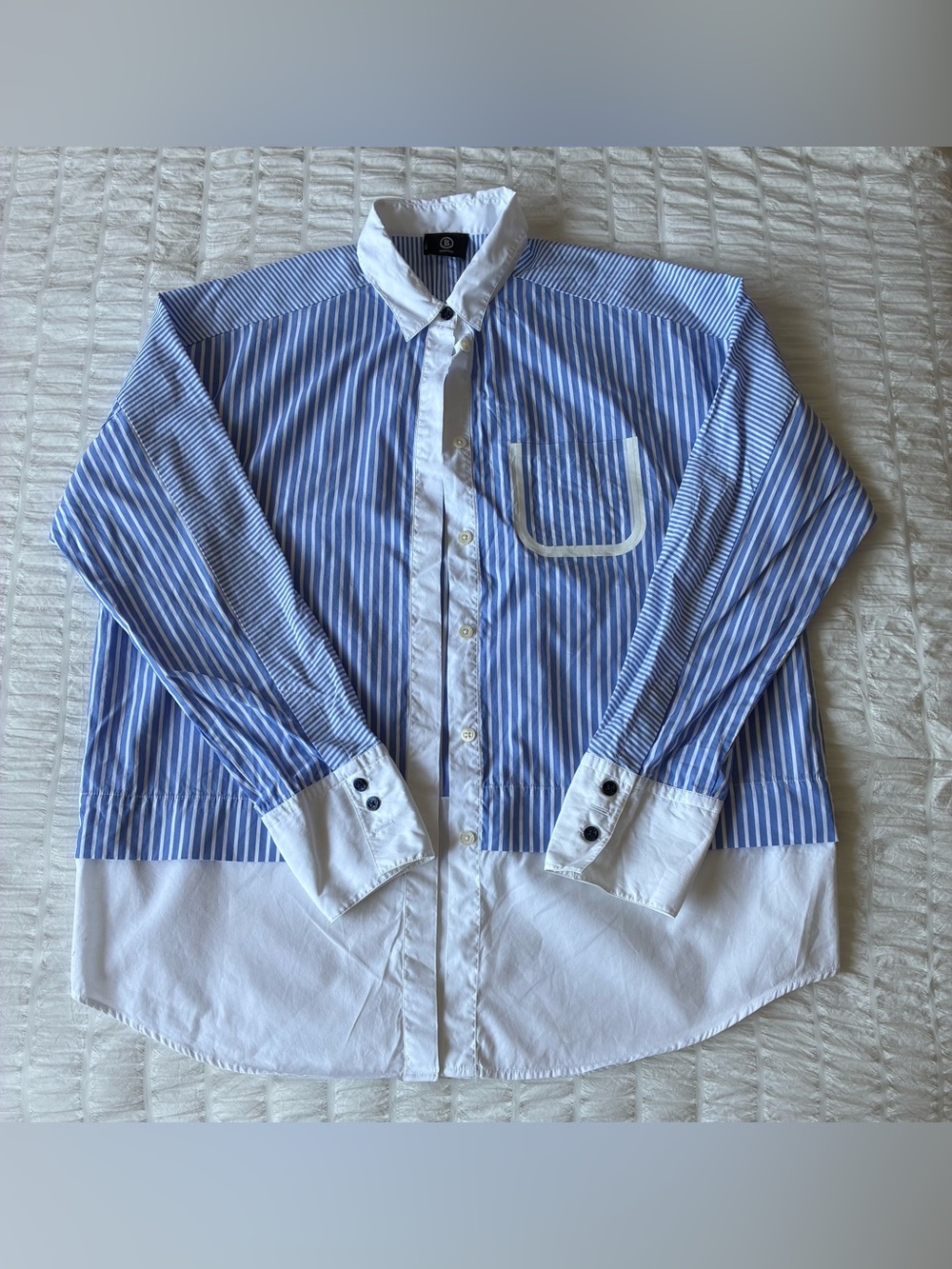 Bogner Munich Blue White Striped Colorblock Button Down Shirt Size 6